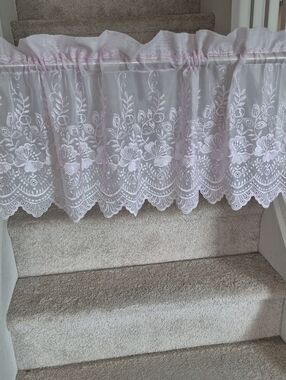 Sheer Pale Pink Floral Lace Valance Curtain 54x16